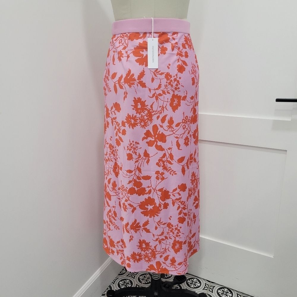 OUTERKNOWN Women's Pink Orange Floral Silky Midi Skirt Size S Tropical Resort - Picture 3 of 11